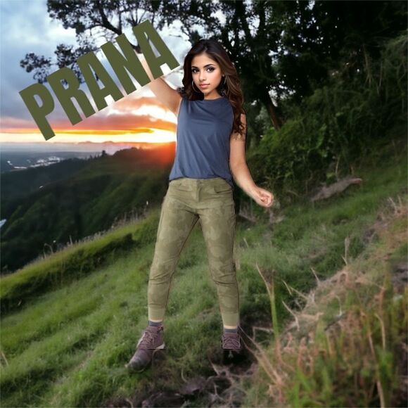 PrAna Women's Mid-Rise Flat Front Standard Fit Jogger Pants Camouflage Size 12 - Picture 1 of 9